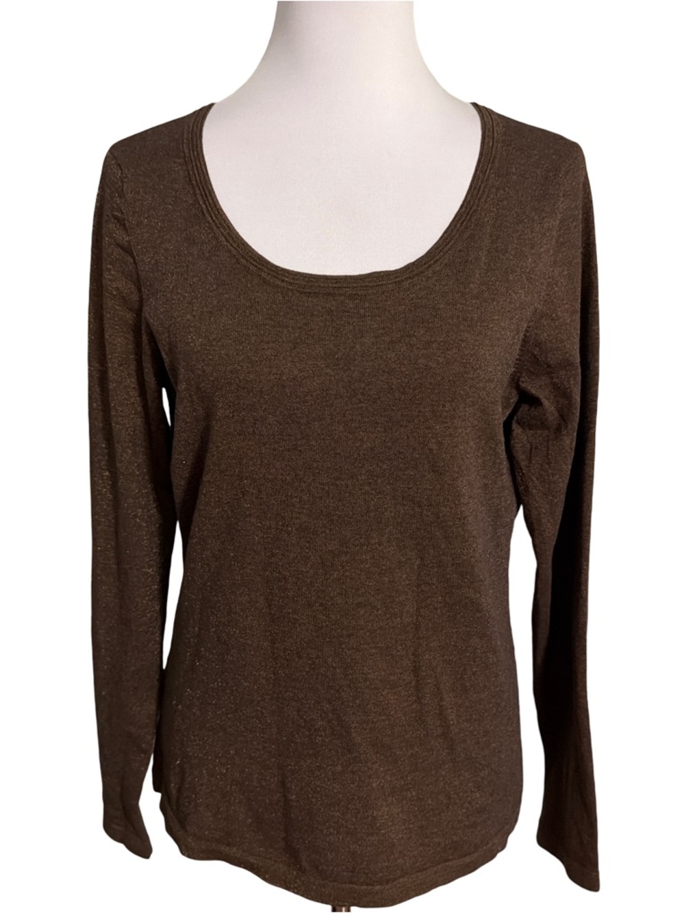 Ann Taylor Brown Long Sleeve Scoop Neck Top